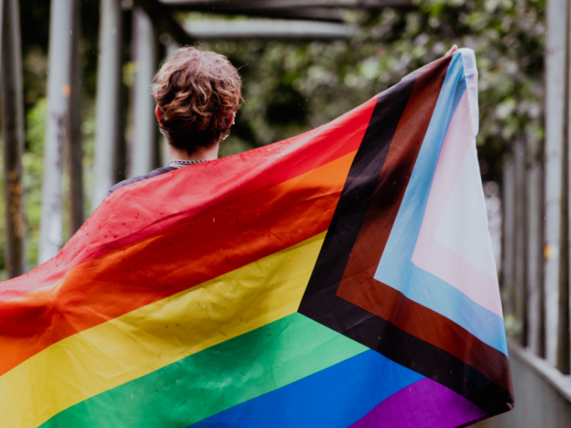 Person holding pride flag